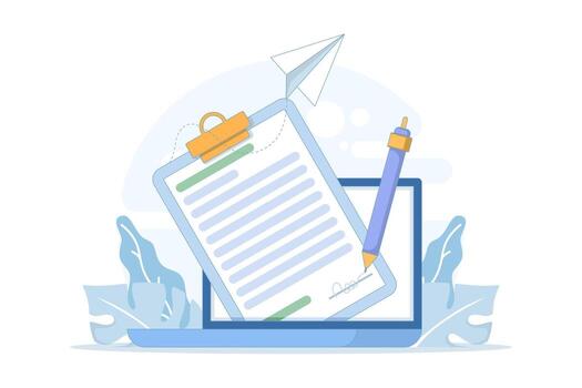 illustration of electronic signature and digital contract. Online document signing concept with secure identity verification, agreement certification, and internet transaction. vector