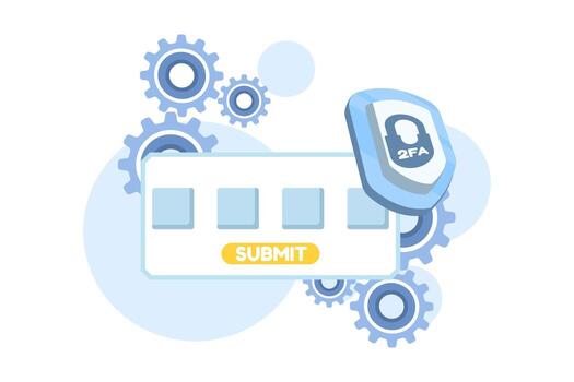 illustration of multi-factor authentication concept. Two-factor security with password, codes, and biometrics ensures safe account access and stronger protection for digital identity. vector