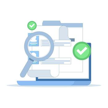 ilustración de reclutamiento y en línea trabajo entrevistas hora gerentes revisando CV, buscando para candidatos, y solicitantes aplicando para posiciones, representando contratación y empleo proceso. vector