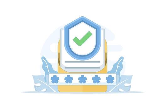 Illustration of email protection and OTP verification. Shield and password on envelope depict secure messaging and prevention of unauthorized access. vector