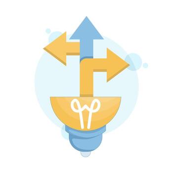 Flat illustration of startup navigation and pivoting strategy. Business arrows pointing in different directions represent changing course, exploring options, and adapting decisions for growth. vector