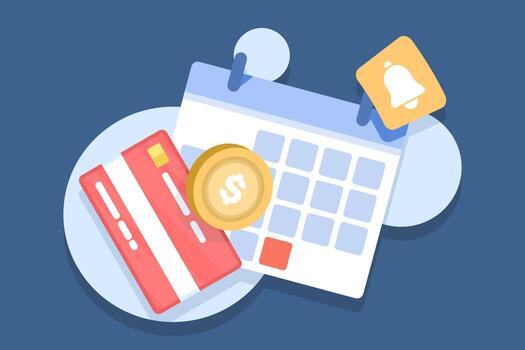 Monthly subscription fee concept with calendar. Regular member payments scheduled on due dates. Illustration of recurring billing, registered user subscription, and auto payment reminder. vector