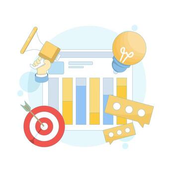 plano ilustración de seo y smm mejoramiento concepto. digital márketing estrategias a aumentar buscar motor clasificaciones, incrementar web tráfico, y mejorar sitio web actuación y en línea visibilidad. vector