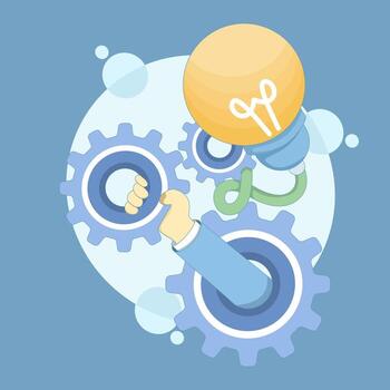 Flat illustration of process improvement concept. Entrepreneur adjusts system with tools to enhance productivity, efficiency, and performance for better development and growth. vector
