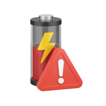 stilizzato batteria icona con giallo fulmine bullone e avvertimento cartello su isolato sfondo png