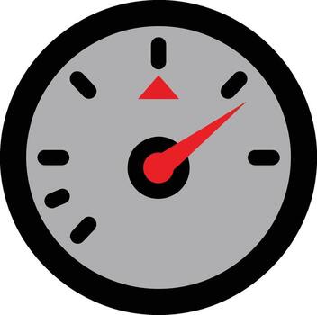 A flat icon of an industrial gauge or meter. Simple circular speedometer or tachometer graphic for measuring performance and speed vector