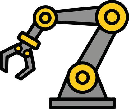 icon of an automated robotic arm with a claw gripper, representing industrial manufacturing and technology vector