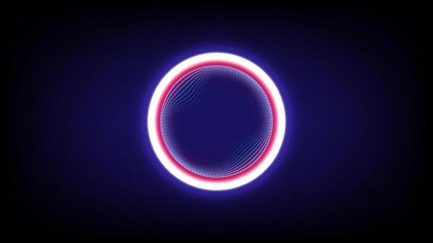 Abstract glowing neon circle with inner vibration wave pattern in red and blue tones on a dark background vector