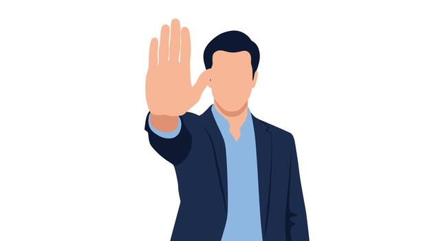 Man in suit making a stop gesture with his hand vector