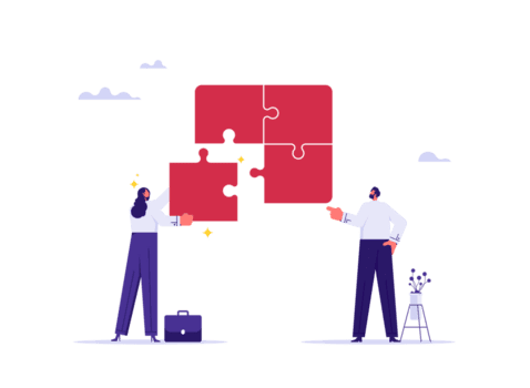 samenspel en vennootschap concept, bedrijf team combineert puzzel stukken samen, vinden oplossing en oplossen probleem png