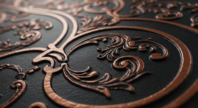 Ornate Copper Scrollwork on Dark Background Close-up photo
