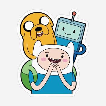 un vibrante ilustración de finlandés, Jake, y bmo desde aventuras tiempo, aislado en blanco fondo, capturar el esencia de amistad y aventura, Perfecto para aficionados de el icónico dibujos animados serie vector