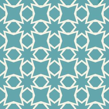 Geometric pattern with a repeating star and octagon motif in teal and white illustration vector