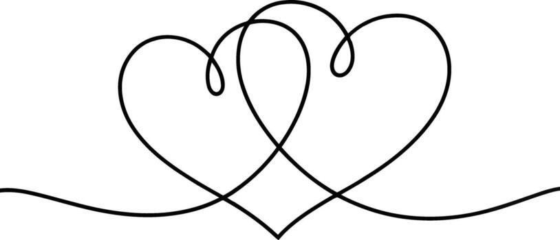 Minimalist continuous line drawing of two intertwined hearts, symbolizing love and connection illustration vector