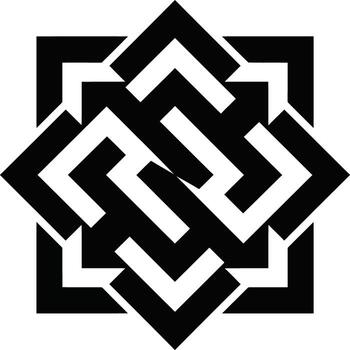 Abstract geometric black and white symbol with interlocking shapes and sharp angles illustration vector