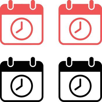 Set of calendar icons with clock symbols, indicating time and scheduling functions illustration vector