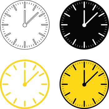 Four clock faces showing different times isolated on white background illustration vector
