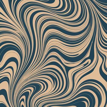 Swirling abstract pattern of dark blue and beige wavy lines creating a marbled or fluid effect illustration vector