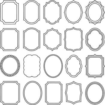 diverso colección de decorativo vacío marcos y fronteras aislado en blanco antecedentes ilustración vector