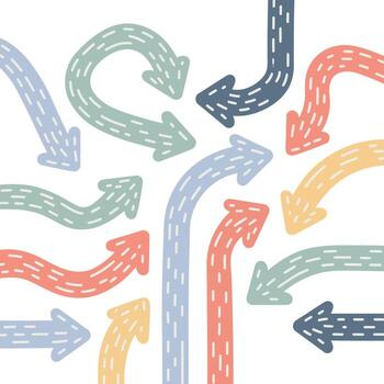 Collection of colorful arrows pointing in different directions, isolated on white background illustration vector