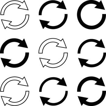 Set of nine circular arrow icons with different styles and fill illustration vector