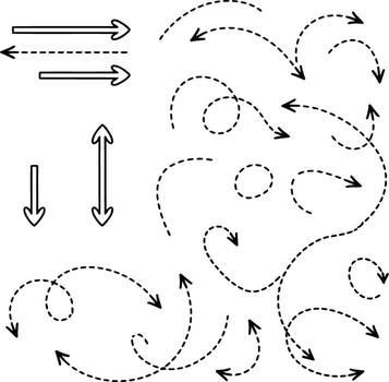 Assortment of dashed arrows and curved paths isolated on white background illustration vector