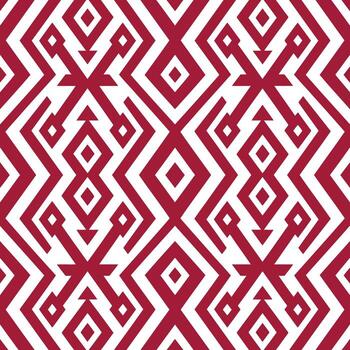 Geometric pattern with red and white diamond shapes and zigzag lines illustration vector