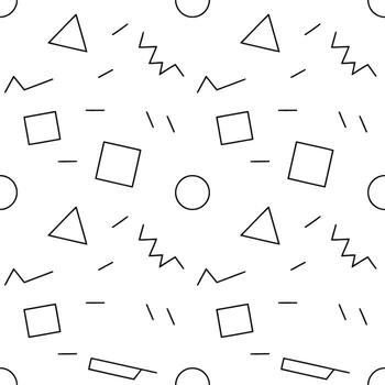 Geometric pattern with triangles, squares, circles, and zigzags isolated on white background illustration vector