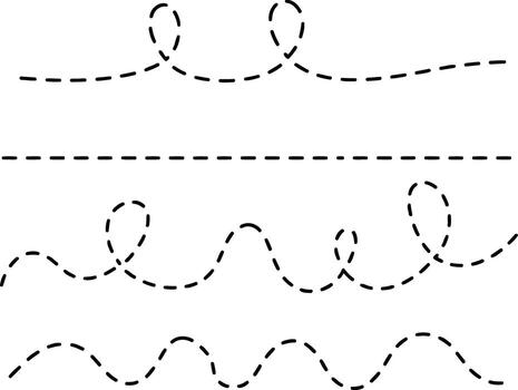 Collection of four dashed line patterns on a white background, varying in shape and style illustration vector