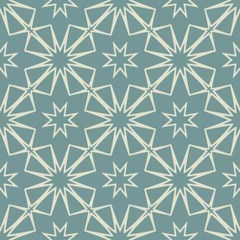 Geometric star pattern with a repeating motif in a teal and cream color scheme illustration vector