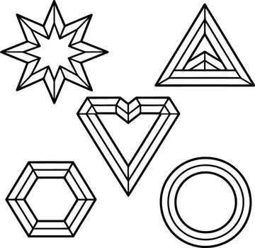 geométrico formas incluso un estrella, triángulo, corazón, hexágono, y circulo aislado en blanco antecedentes ilustración vector