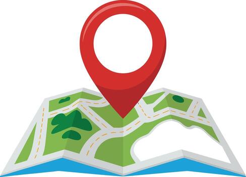 Red map marker pin on a folded paper map isolated on white background illustration vector