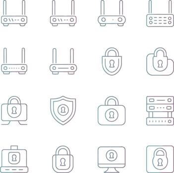 colección de red seguridad íconos incluso enrutadores, Cerraduras, escudos, y servidores aislado en blanco antecedentes ilustración vector