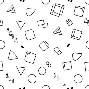 Black and white outline geometric shapes pattern with zigzags and dots isolated on white background illustration vector