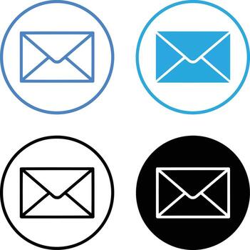 Four stylized icons of envelopes representing email communication in different designs and colors isolated on white background illustration vector