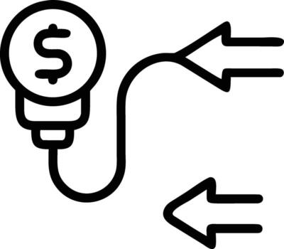 A lightbulb with a dollar sign connected to two left pointing arrows vector