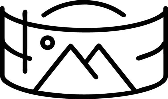 Panoramic view of mountains inside a curved frame with a small circle vector