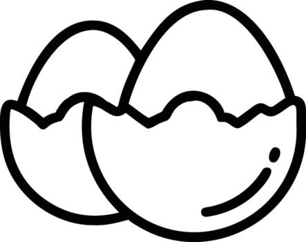 Outline drawing of two cracked eggs with visible shells and insides vector
