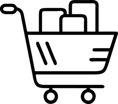 Outline shopping cart icon with boxes inside a simple line drawing vector