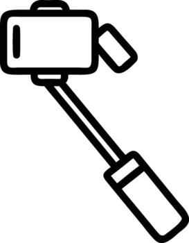 Outline drawing of a selfie stick with a camera mount at the top end vector