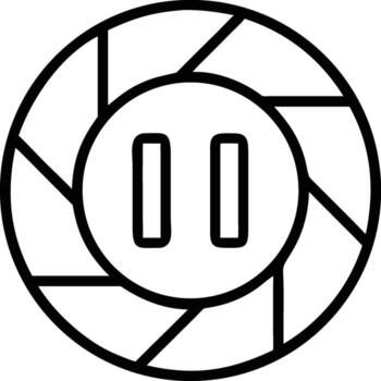 Pause symbol inside a circle with radial segmented design in black outline vector
