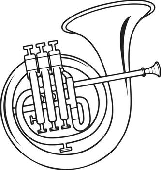 French Horn Outline Drawing Musical Instrument Illustration vector