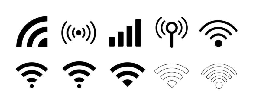 Wifi Icon set, Wireless Internet Connect symbol for smart phone, Web, App interface in Minimal style, Technology communication graphic elements. vector