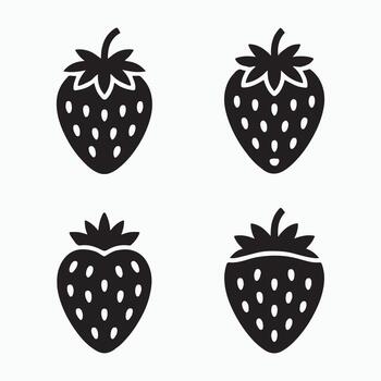 Bold strawberry fruit icons bundle solid vector