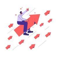 creciente arriba negocio o ambición para ganador inversor concepto, empresario montando valores mercado precio creciente arriba vector