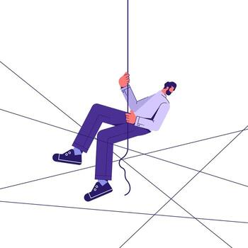 Finding the right business solution, man fitting together pieces of a jigsaw puzzle, solutions and problem solving vector