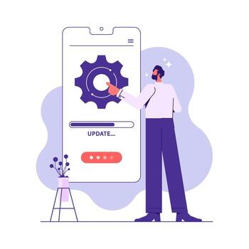 Operation system update progress concept, data synchronize process and installation program vector