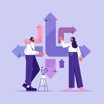 Business team finding new way and solution for success, business direction and difficult choice concept vector