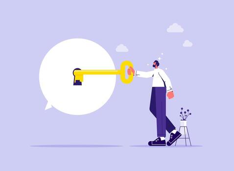 Concept of chat apps encryption and mobile security, represents secure communication for various social needs vector