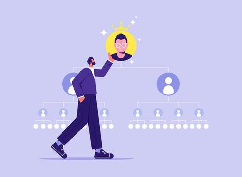 MLM multi level marketing business concept, organization structure and network, financial pyramid, fraud investment scam, businessman build organization structure MLM business vector